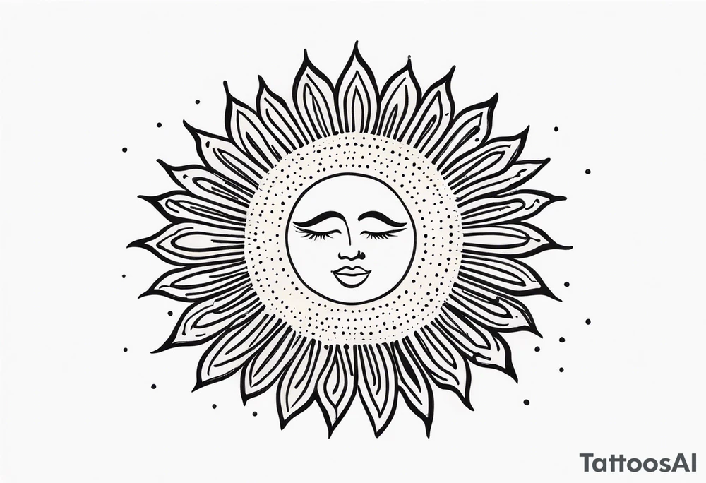 simple sun made of black dots and circles tattoo idea