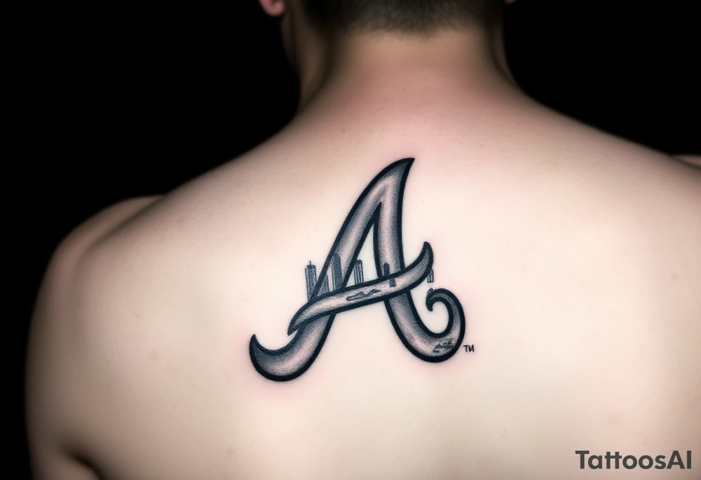 Atlanta Braves letter logo “A” overlapping a piece of the Atlanta skyline in the back. Small and jam packed tattoo idea