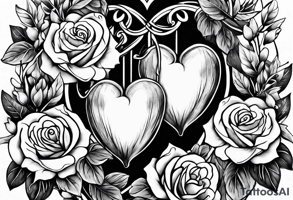 Bleeding heart in roses tattoo idea