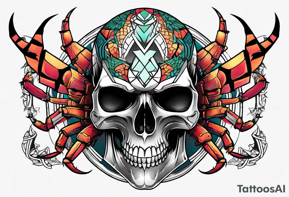 Skull tattoo with large scorpions tattoo idea