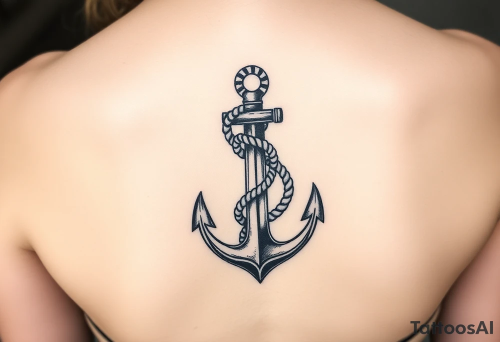 weathered anchor wrapped in nautical rope with sea waves tattoo idea
