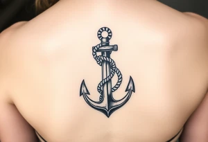 weathered anchor wrapped in nautical rope with sea waves tattoo idea