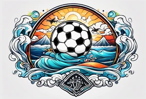 playing soccer and ocean combination tattoo idea