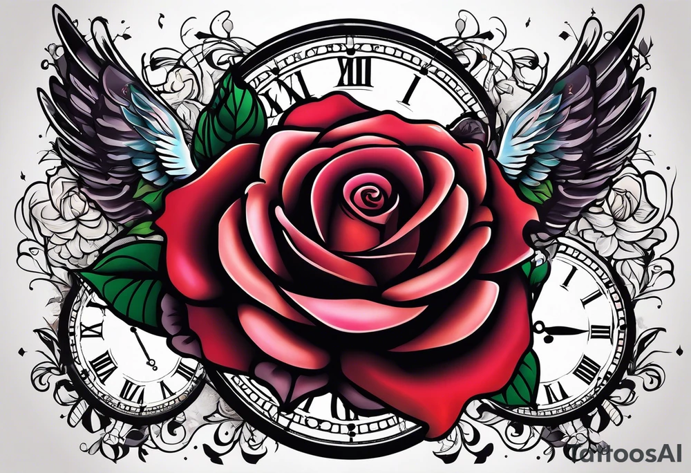 text box, rose, sunlight, dove, clock, tattoo idea