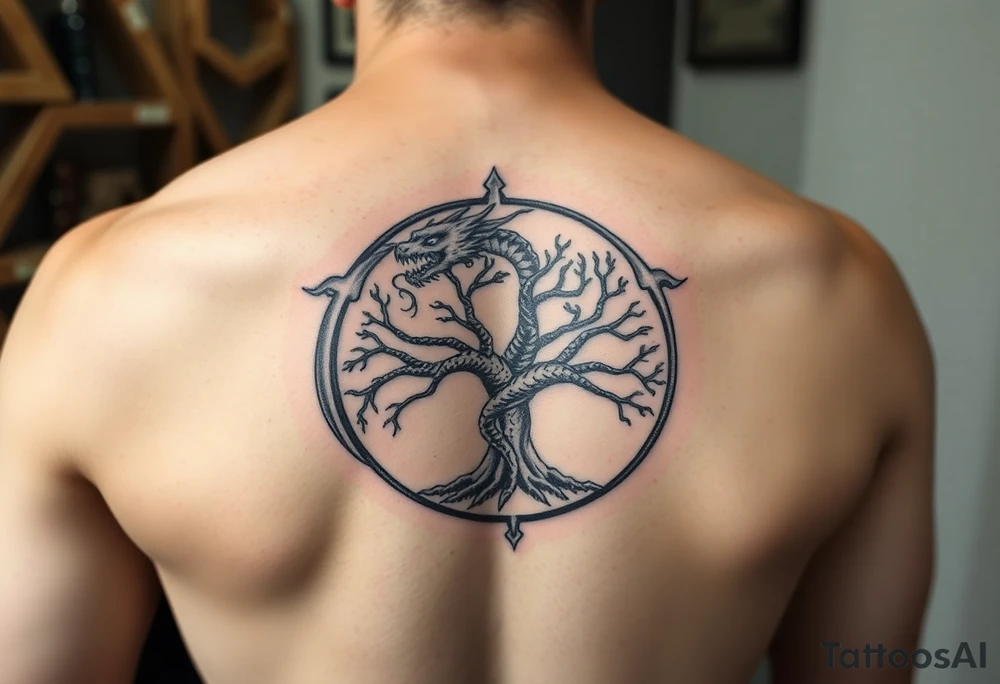 a dragon encircling the tree of life tattoo idea