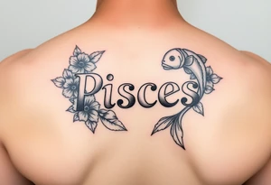 From the word “Pisces” around the word female characteristics of the zodiac sign floral and fishes tattoo idea