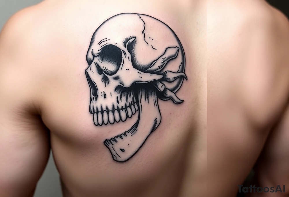 left side of a skull with fungus out of its eyes and mouth tattoo idea