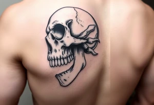 left side of a skull with fungus out of its eyes and mouth tattoo idea