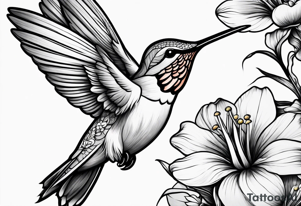 Humming bird and a single flower tattoo idea