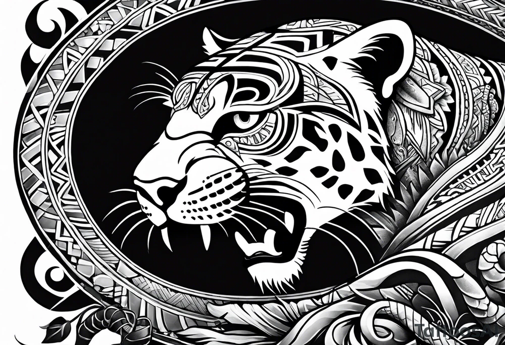 aztec black jaguar with snake tattoo idea