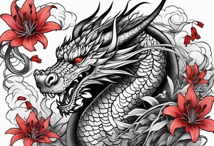 full Dragon with red Spider lilies surrounding it tattoo idea