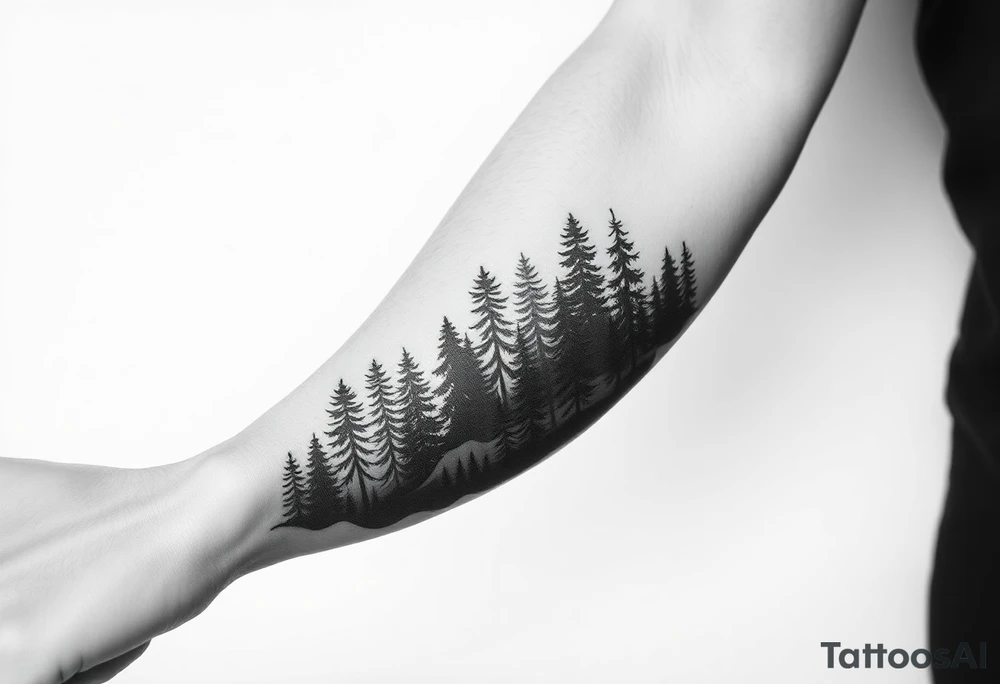Coniferouse forest silhouette around the forearm a tattoo tattoo idea