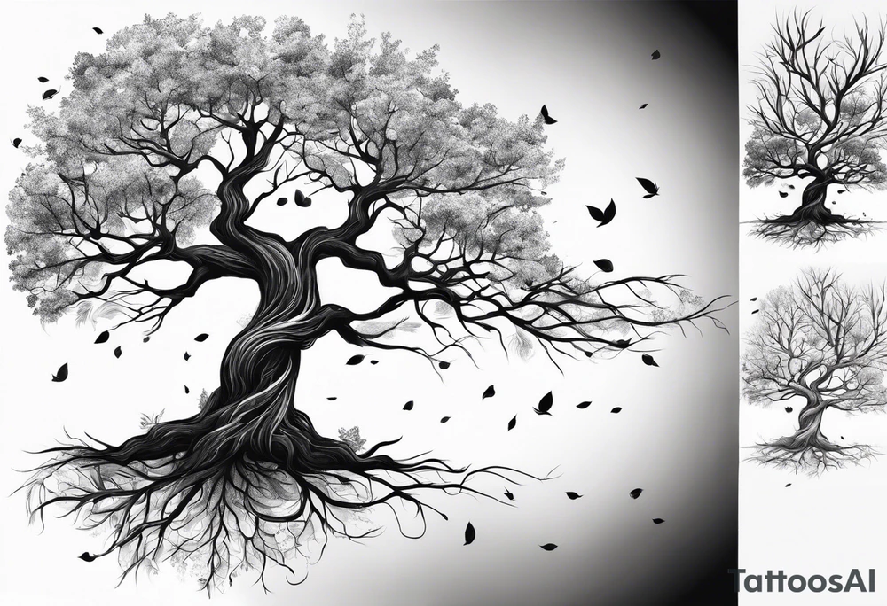 tree where leaves have fallen off only on one side tattoo idea