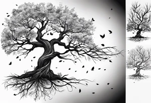 tree where leaves have fallen off only on one side tattoo idea