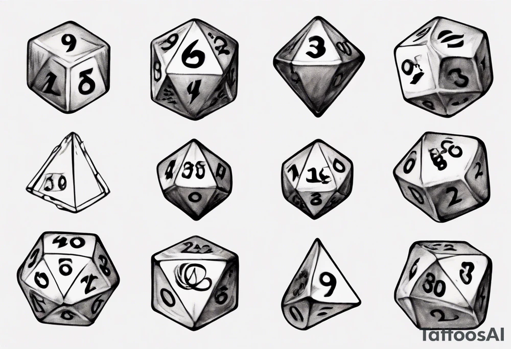 A 20 sided Dice with numbers and wolverine claw marks framing the underneath of the dice and a werewolf in the background tattoo idea