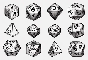 A 20 sided Dice with numbers and wolverine claw marks framing the underneath of the dice and a werewolf in the background tattoo idea