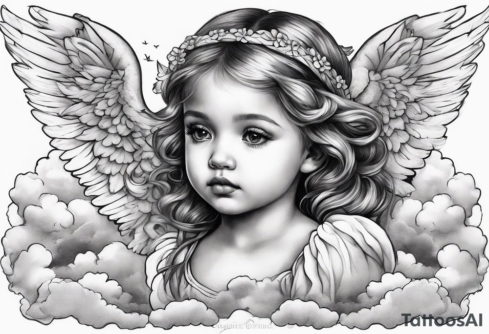 small angels with clouds in the background tattoo idea