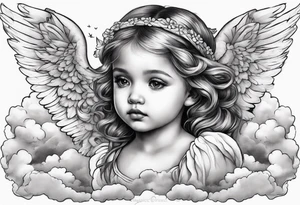 small angels with clouds in the background tattoo idea