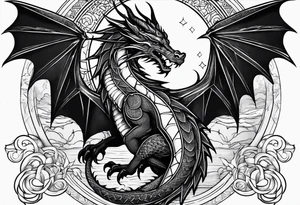 Dragon roman empire building straight lines sun moon tattoo idea