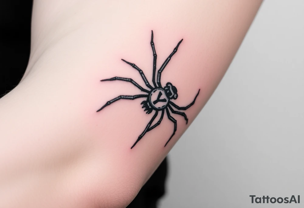 Spider crawling down the arm sideways with the letter Y on the body of the spider tattoo idea