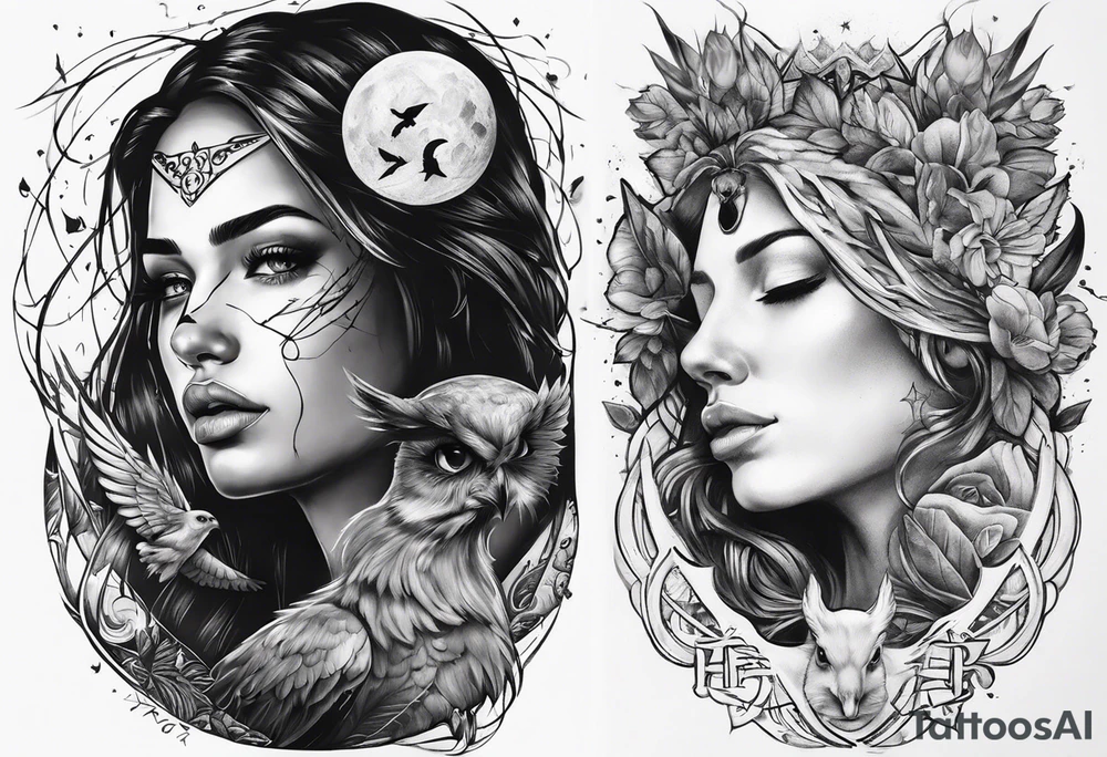 Emotions feeling/pain vs healing with resurrection from the pain and stronger you in the end by symbols with animals tattoo idea