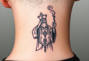 Russian Orthodox Priest in a fully detailed gold vestment swinging a censer with smoke curling upward tattoo idea