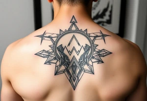 other worldly that covers the upper middle back and is geometric that also uses negative spaces tattoo idea