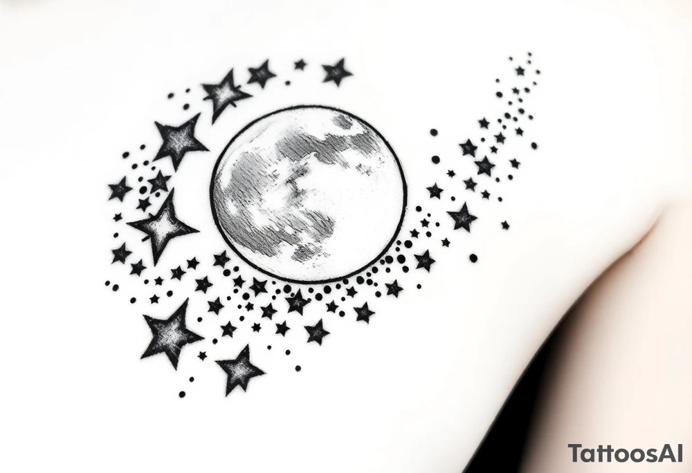 1x10^23 surrounded by cascade of stars and moon tattoo idea