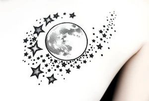 1x10^23 surrounded by cascade of stars and moon tattoo idea