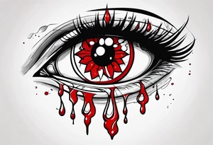 Bleeding tear flows to down from red eye sleeve tattoo design tattoo idea