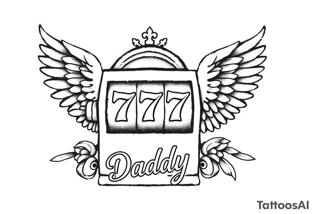 Slot machine with 777 and the word Daddy with angel wings tattoo idea