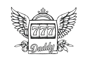 Slot machine with 777 and the word Daddy with angel wings tattoo idea