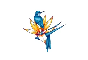 Bird of paradise flower with blue bird tattoo idea