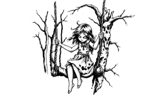 creepy little girl in the woods on a rope swing tattoo idea