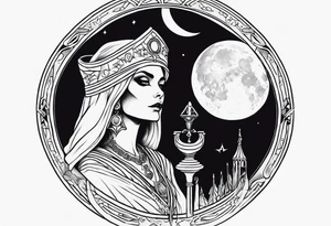 High priestess as a skeleton with moon tarot card tattoo idea