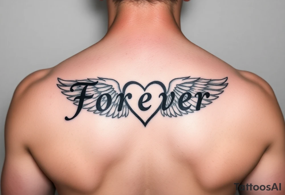 Tattoo with the word forever, the letter L and a wing in the form of a heart tattoo idea