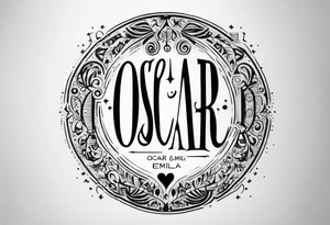 the words Oscar Embla & Emil in a circle tattoo idea