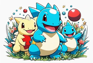 Togepi and totodile playing together in a field tattoo idea