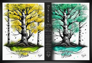 birch tree and includes the following wording "fuck cancer"
with yellow, green and aquamarine colours tattoo idea