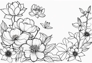 Thin line small lotus dogwood lily of the valley and peony wildflower tattoo idea