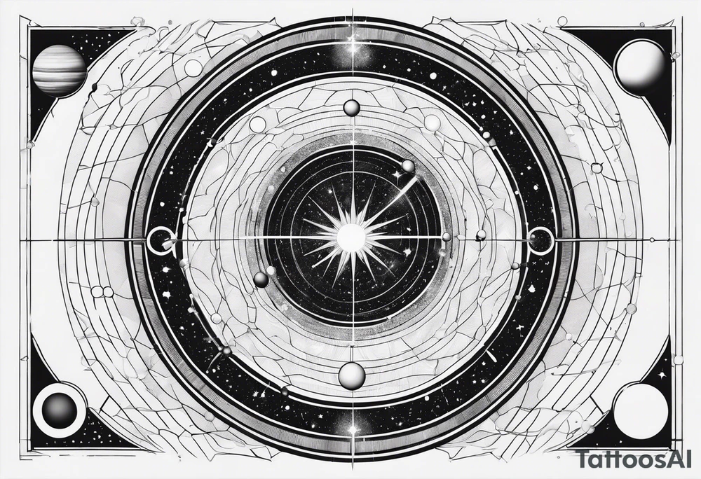 Abstract pulsar map with diagram of the solar system tattoo idea