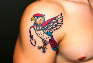 An Egyptian Falcon (Horus) Carrying a Rosary (only red , blue and black are possible colors) tattoo idea