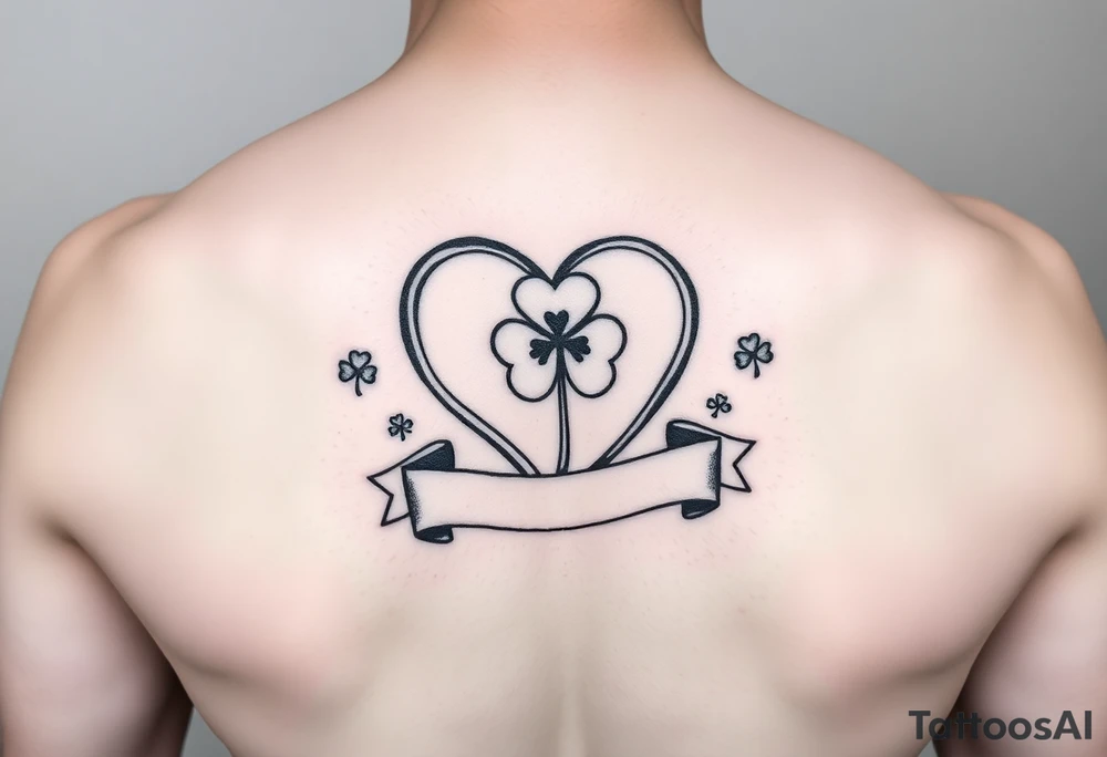 Cute Heart and a Shamrock patch with a banner tattoo idea