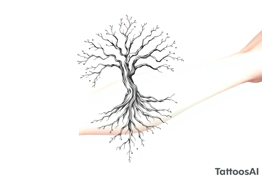 mystical tree of life with cosmic roots and celestial branches tattoo idea