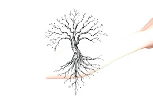 mystical tree of life with cosmic roots and celestial branches tattoo idea