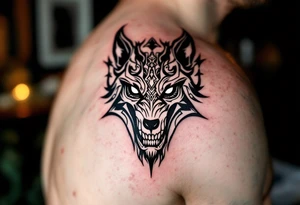 viking vegvisir wolf with skeleton tattoo idea