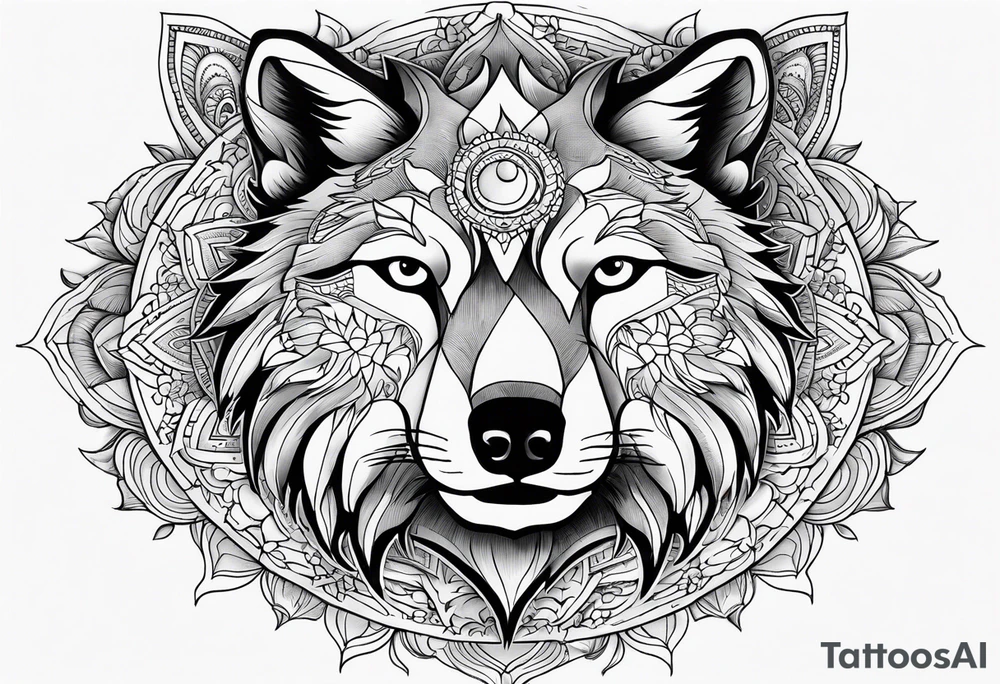 Mandala forearm design wolves and full moon tattoo idea