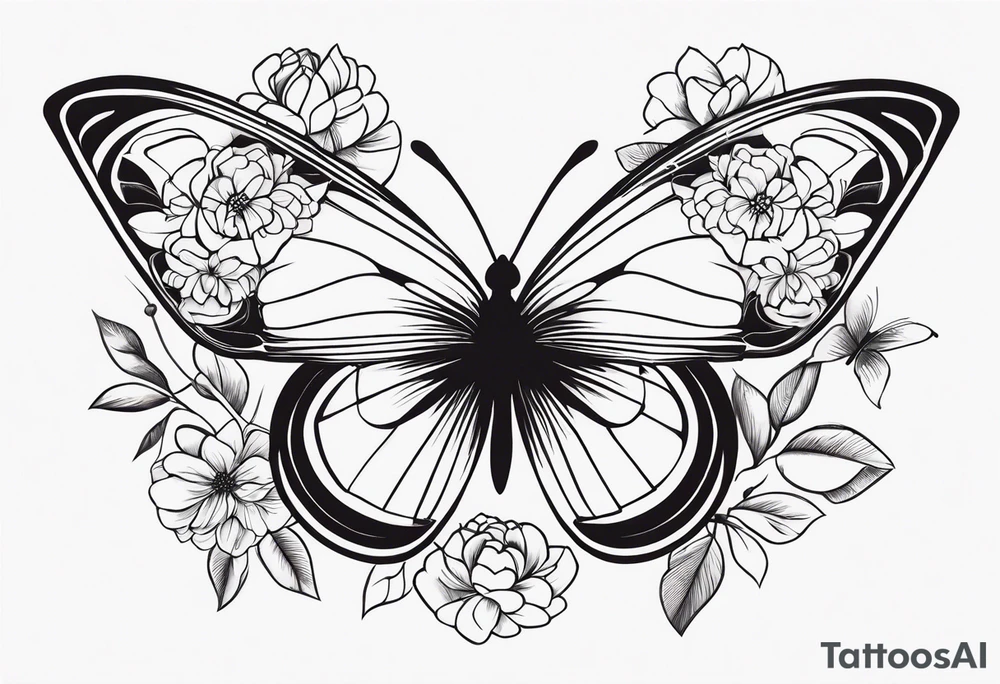 Butterflies in center of forearm with floral wrap around arm tattoo idea