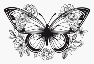 Butterflies in center of forearm with floral wrap around arm tattoo idea