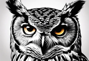 An owl with big brown strong serious eyes tattoo idea